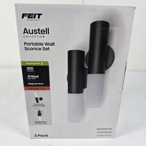 Feit Electric WSR6/827/BK/2 Matte Black LED Wall Sconce Set, Battery-Powered 2